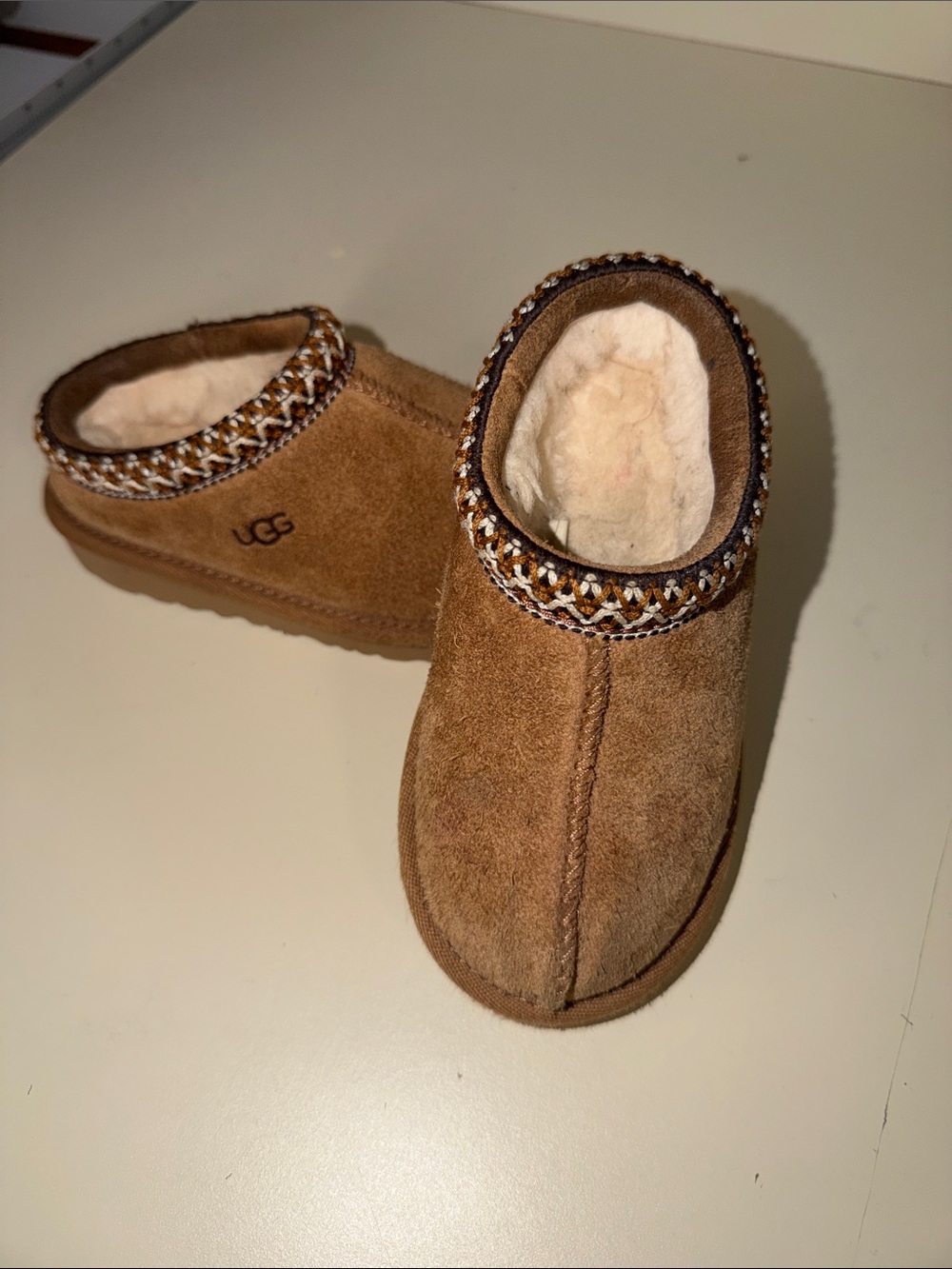 UGG Kids Brown Slip-On Shearling Clog with Braided Collar